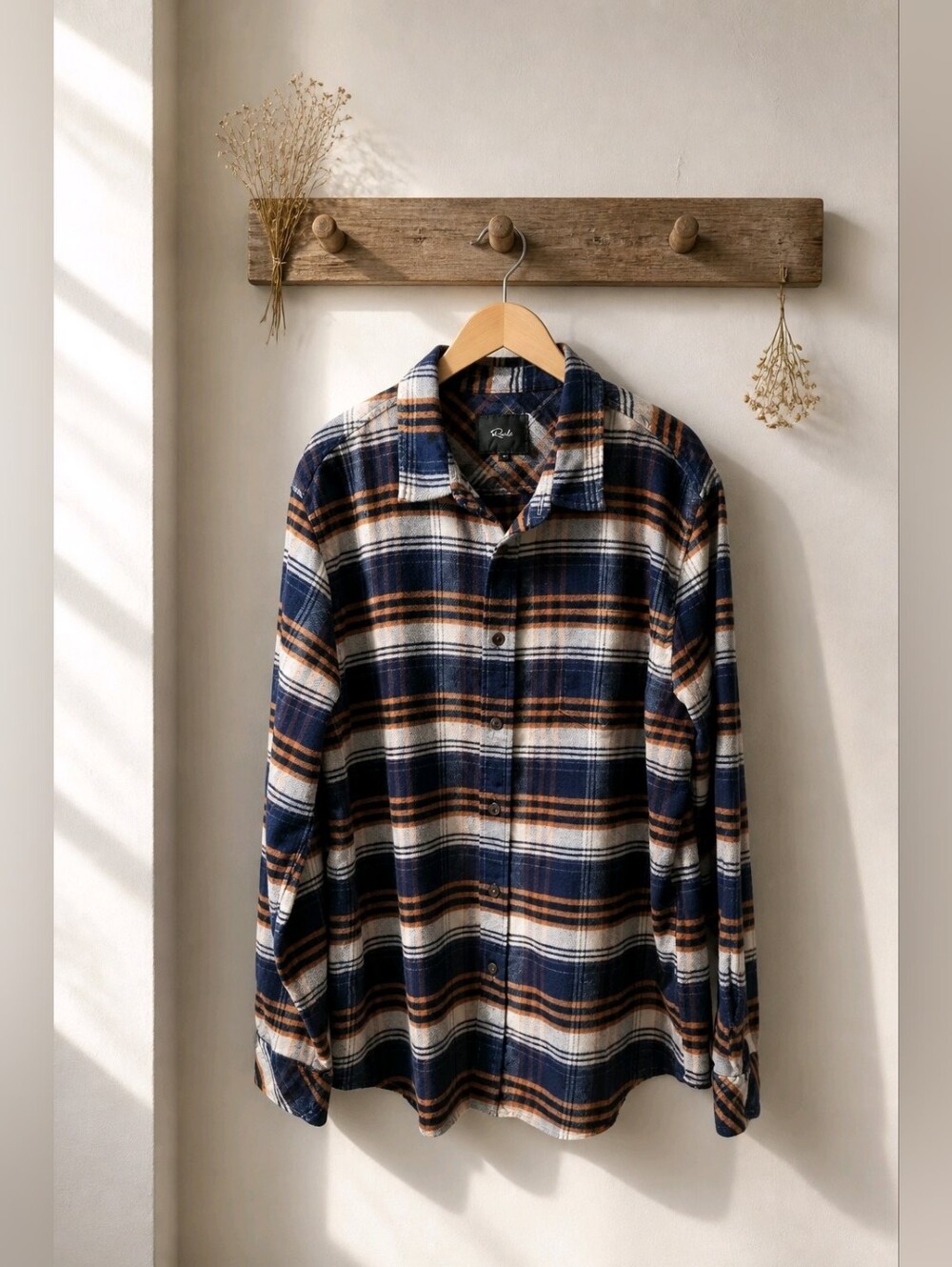 RAILS Mens Classic Plaid Button-Up Flannel Shirt Navy & Brown Sz XL